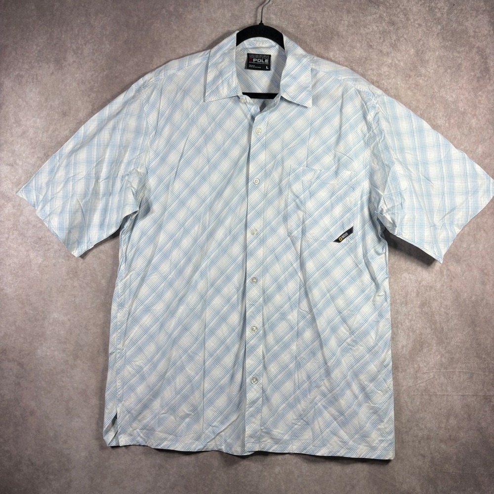 Southpole Shirt Men Large White Blue Plaid Button Up Short Sleeve Casual Y2K